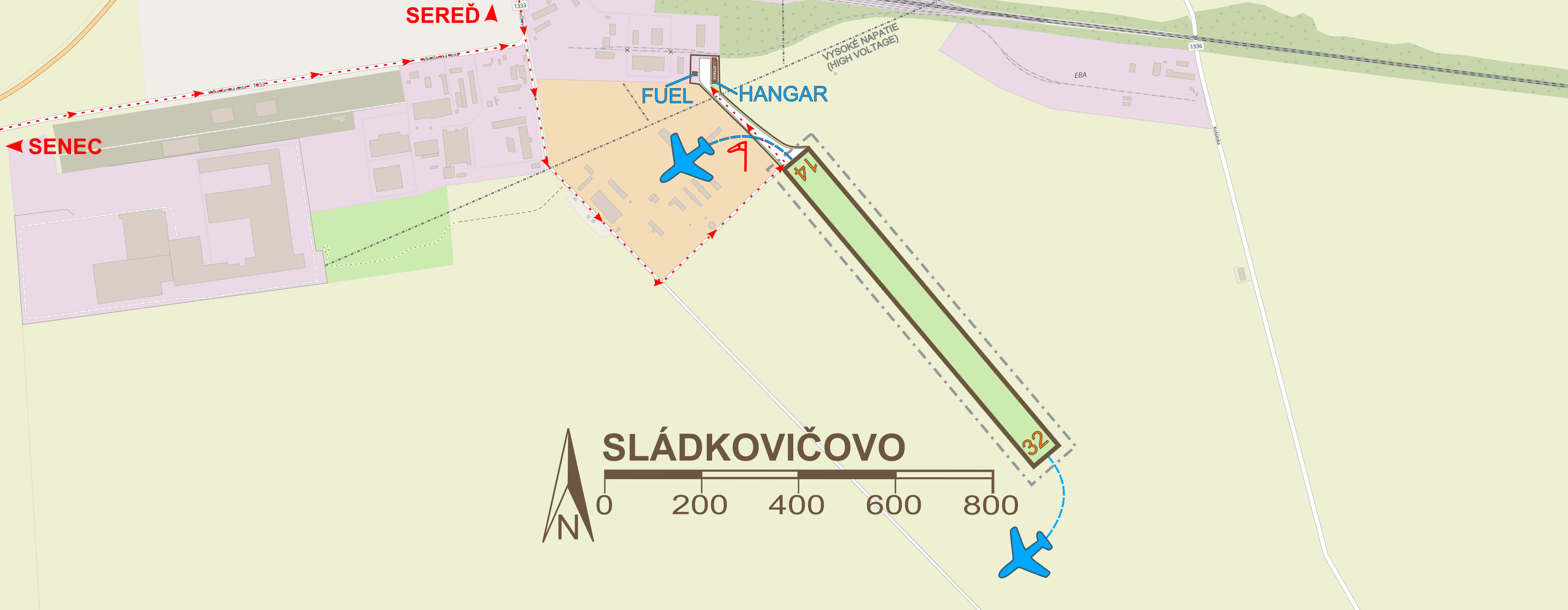 mapa letiska Sládkovičovo